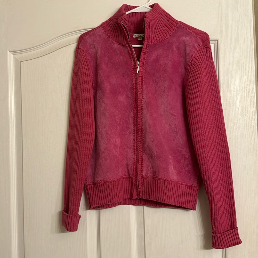 Avalin Womens Pink Super Soft Genuine Suede Front Sweater Jacket Size Medium.